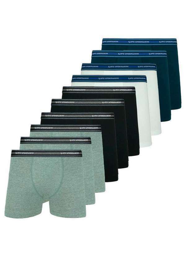 Lupo - Kit com 10 Cuecas Boxer Lupo 523-088 Mescla-Preto-Branco-Marinho