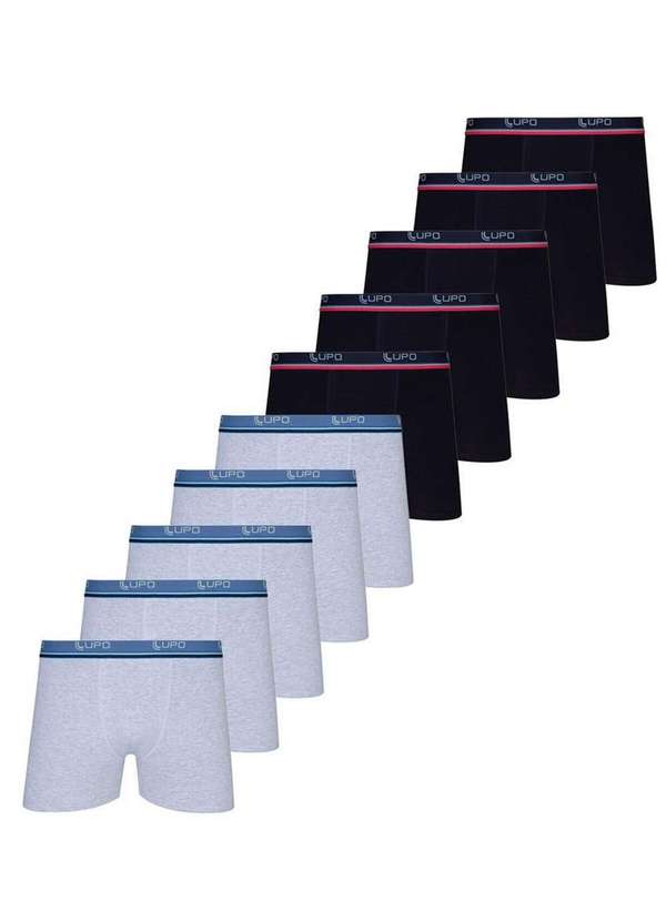 Lupo - Kit com 10 Cuecas Boxer Lupo 523-910 Cinza-Preto
