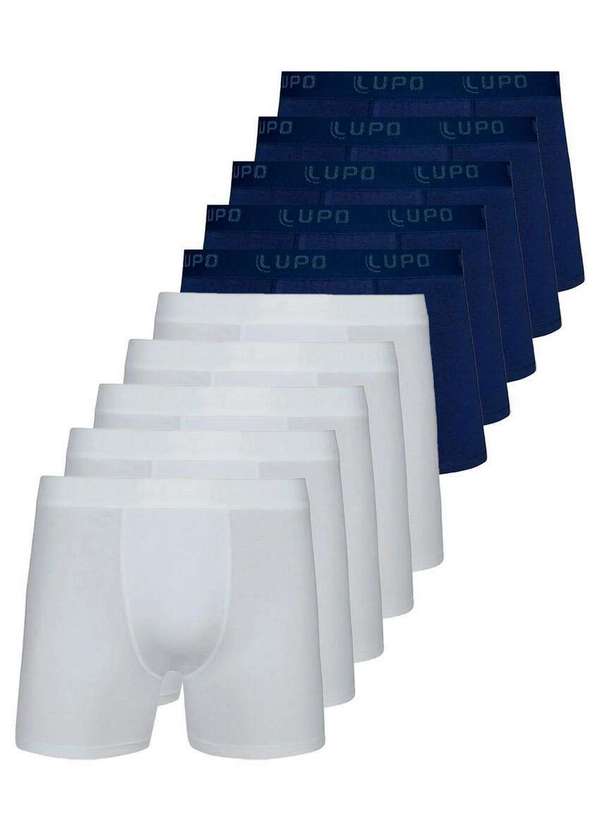 Lupo - Kit com 10 Cuecas Boxer Lupo 615-002 Branco-Marinho