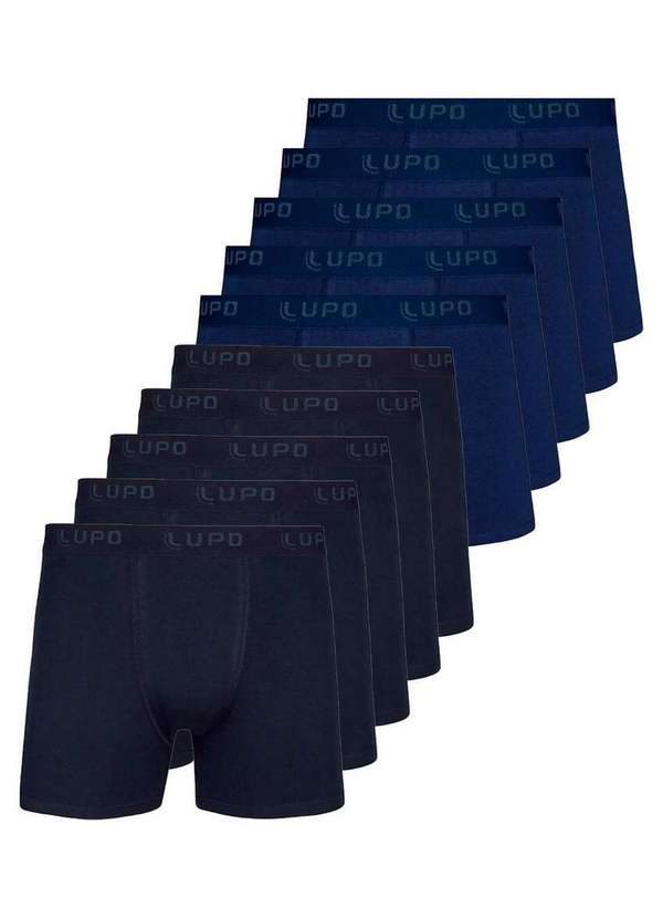 Lupo - Kit com 10 Cuecas Boxer Lupo 615-002 Preto-Marinho