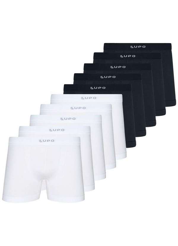 Lupo - Kit com 10 Cuecas Boxer Lupo 661-001 Branco-Grafite