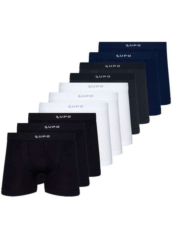 Lupo - Kit com 10 Cuecas Boxer Lupo 661-001 Preto-Branco-Grafite-Marinho