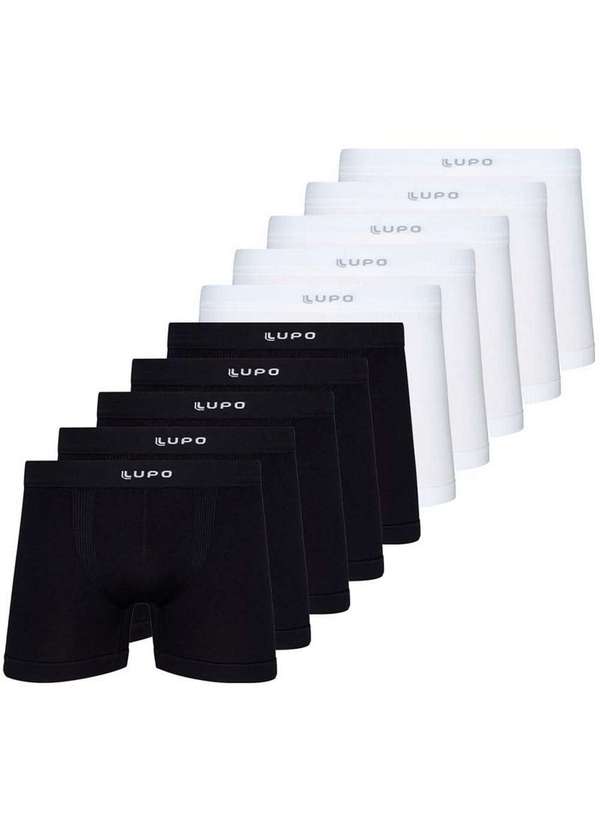 Lupo - Kit com 10 Cuecas Boxer Lupo 661-001 Preto-Branco