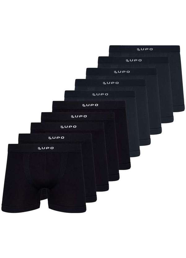 Lupo - Kit com 10 Cuecas Boxer Lupo 661-001 Preto-Grafite