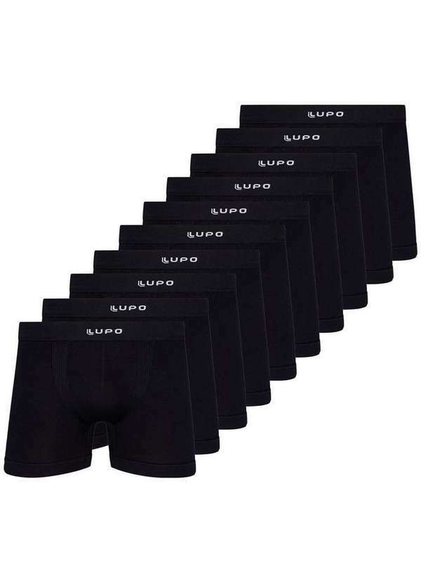 Lupo - Kit com 10 Cuecas Boxer Lupo 661-001 Preto