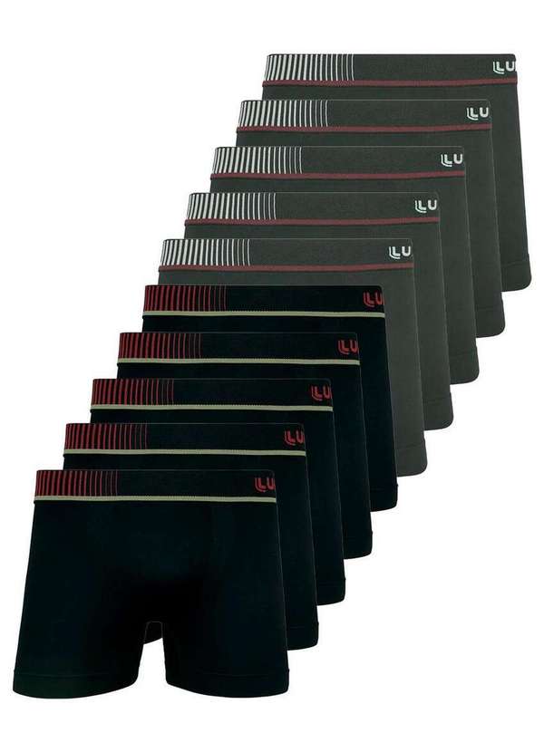 Lupo - Kit com 10 Cuecas Boxer Lupo 671-003 Preto-Grafite