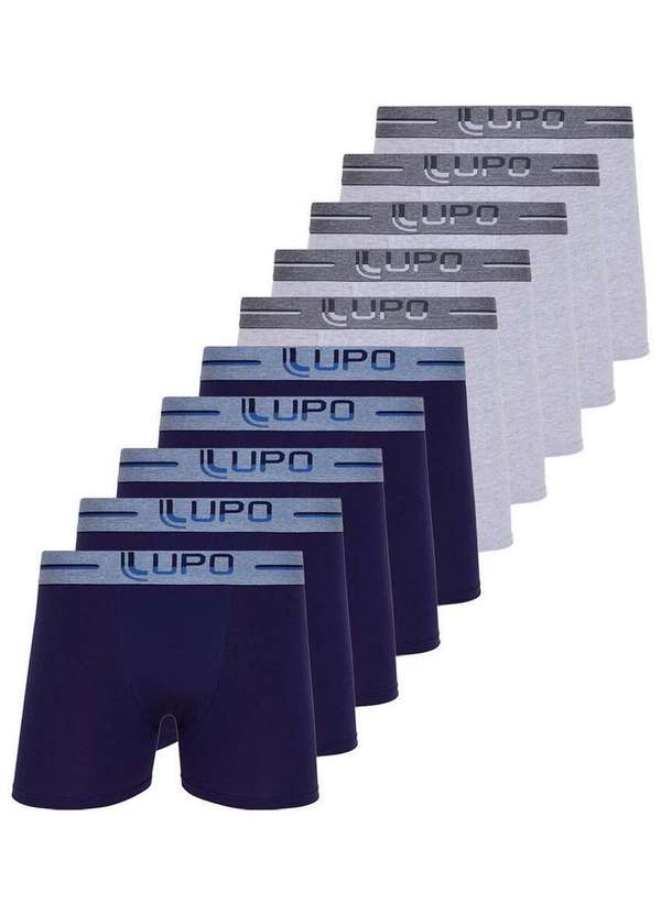 Lupo - Kit com 10 Cuecas Boxer Lupo 784-016 Marinho-Cinza