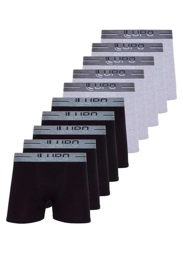 Lupo - Kit com 10 Cuecas Boxer Lupo 784-016 Preto-Cinza