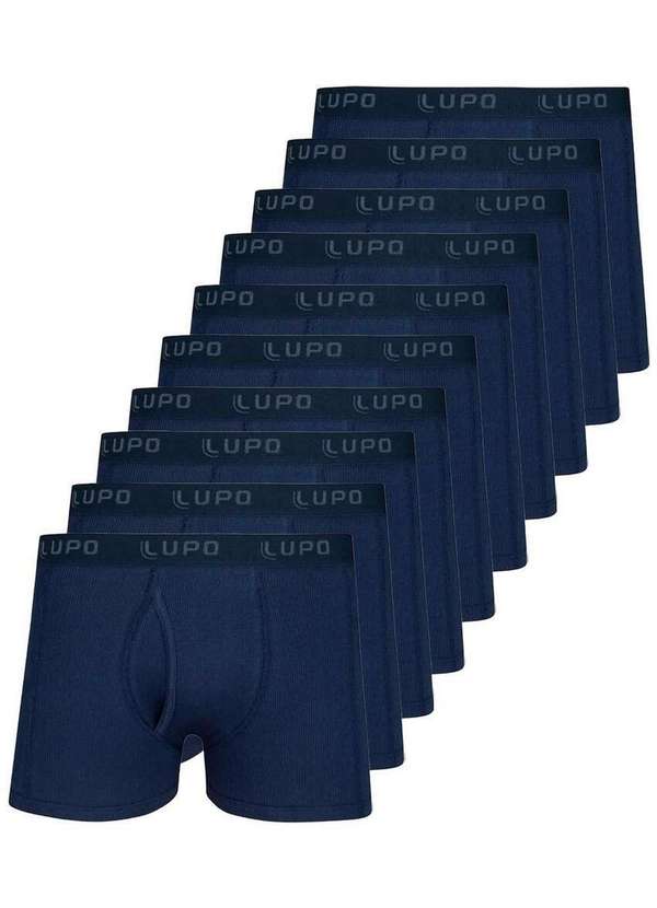 Lupo - Kit com 10 Cuecas Boxer Lupo com Abertura 660-002 Marinho
