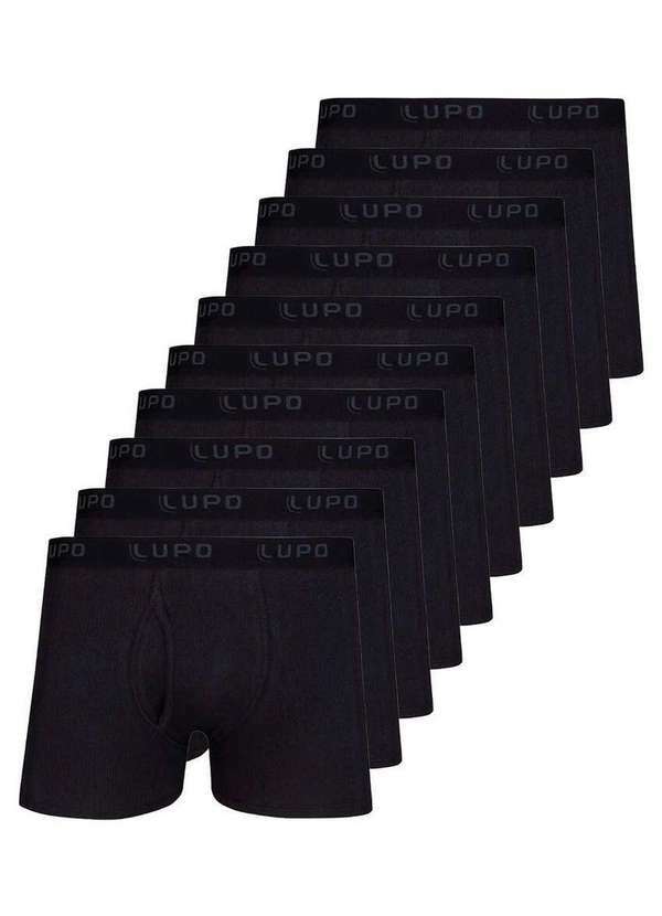 Lupo - Kit com 10 Cuecas Boxer Lupo com Abertura 660-002 Preto