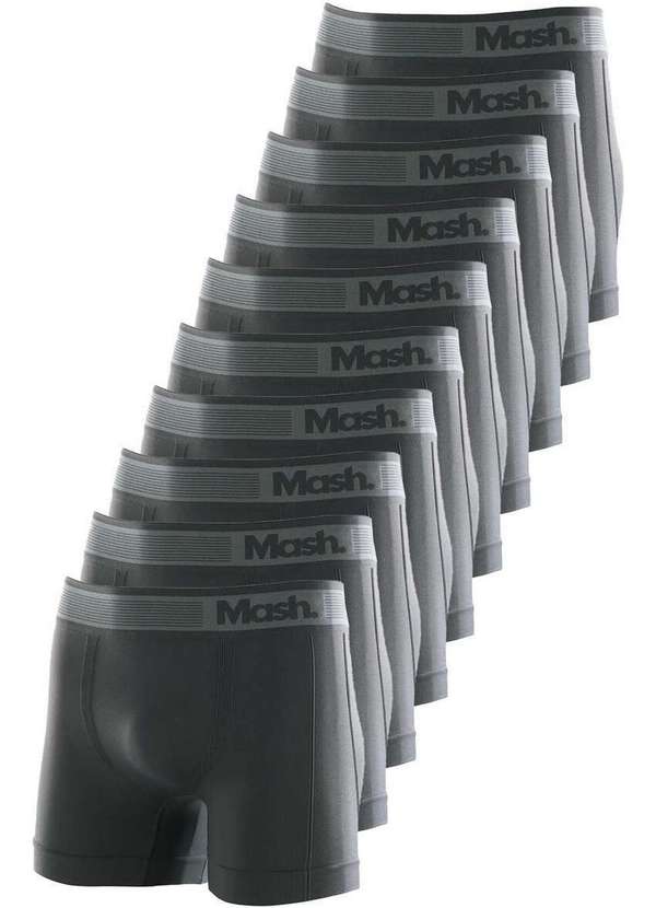 Mash - Kit com 10 Cuecas Boxer Mash 710.01 Branco-Cinza
