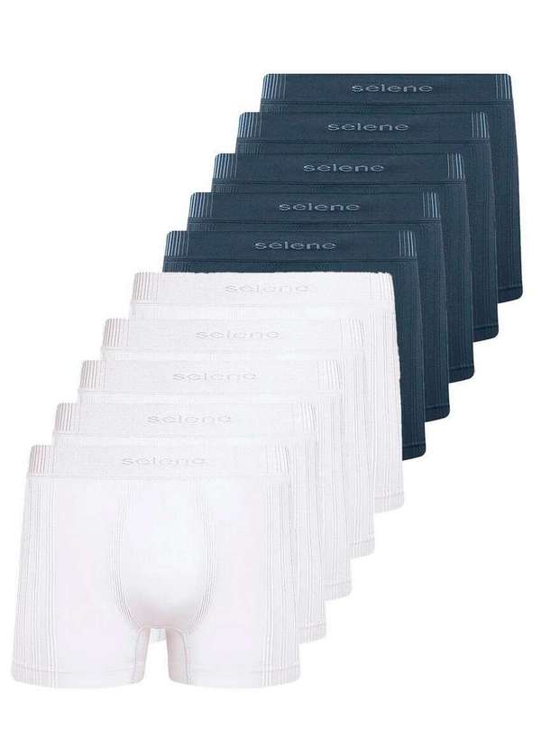 Selene - Kit com 10 Cuecas Boxer Selene 11070-002/003/440 Branco-Chumbo