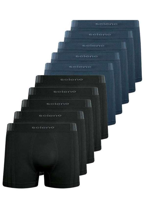 Selene - Kit com 10 Cuecas Boxer Selene 11070-002/003/440 Preto-Chumbo
