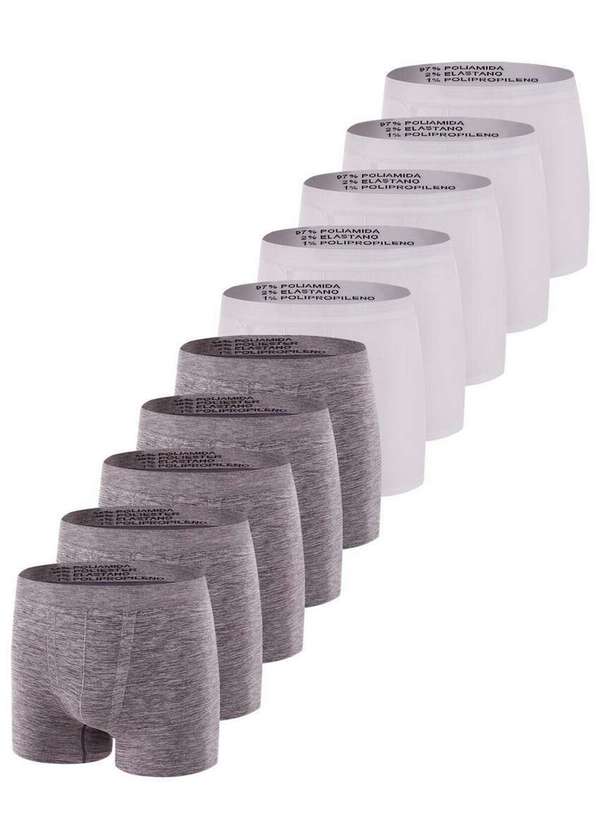 Trifil - Kit com 10 Cuecas Boxer Trifil 4620 Mescla-Branco