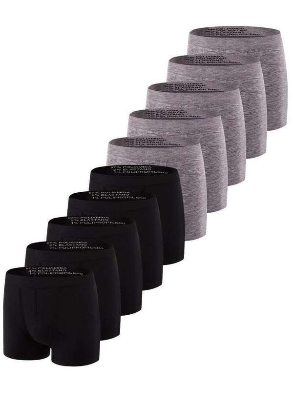Trifil - Kit com 10 Cuecas Boxer Trifil 4620 Preto-Mescla