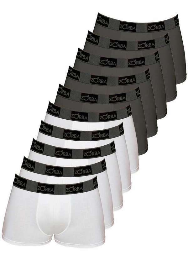 Zorba - Kit com 10 Cuecas Boxer Zorba 717 Branco-Chumbo