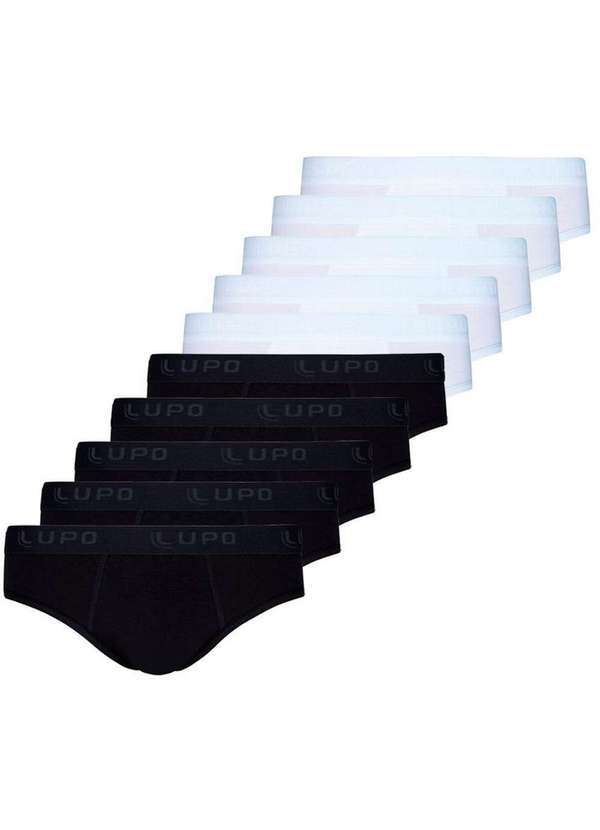 Lupo - Kit com 10 Cuecas Slip Lupo 485-002 Preto-Branco