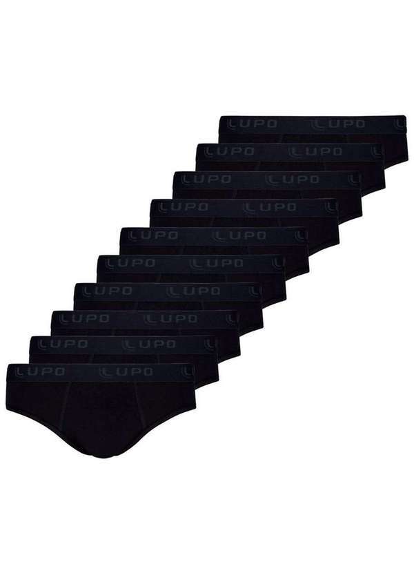 Lupo - Kit com 10 Cuecas Slip Lupo 485-002 Preto