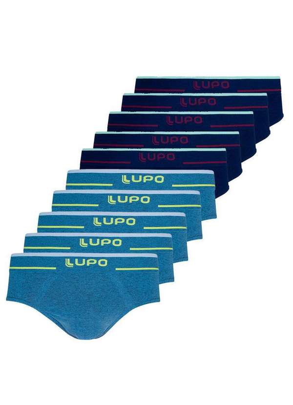 Lupo - Kit com 10 Cuecas Slip Lupo 624-003 Azul-Marinho