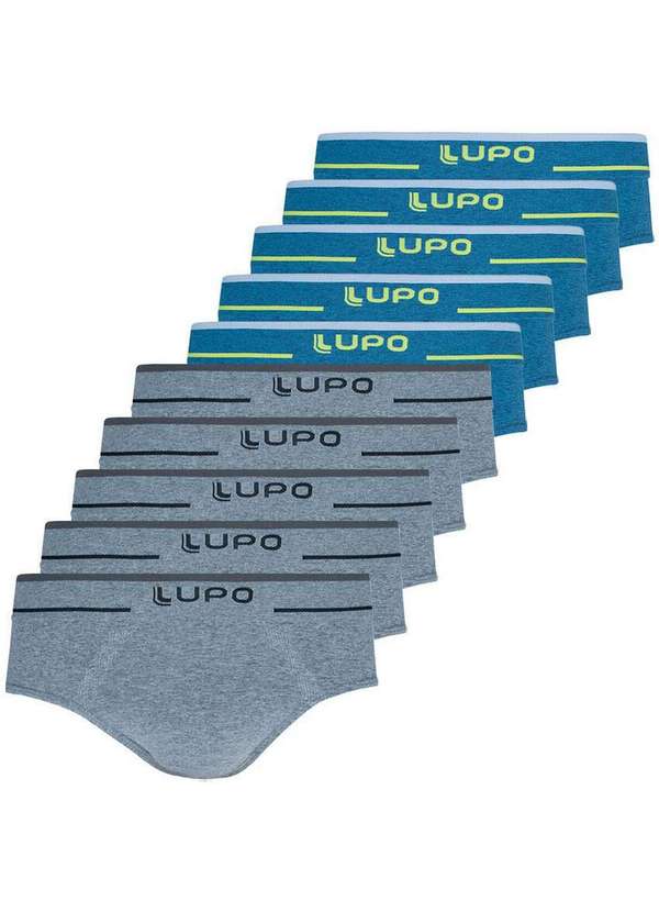 Lupo - Kit com 10 Cuecas Slip Lupo 624-003 Cinza-Azul