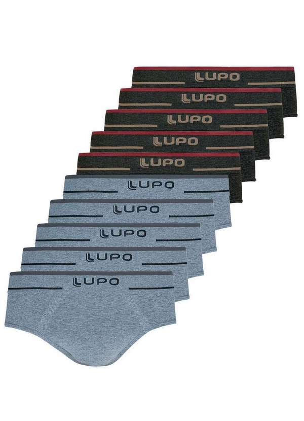 Lupo - Kit com 10 Cuecas Slip Lupo 624-003 Cinza-Preto-Mescla