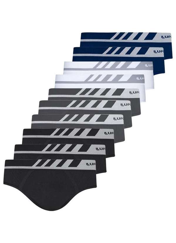 Lupo - Kit com 10 Cuecas Slip Lupo 691-002 Preto-Grafite-Branco-Marinho