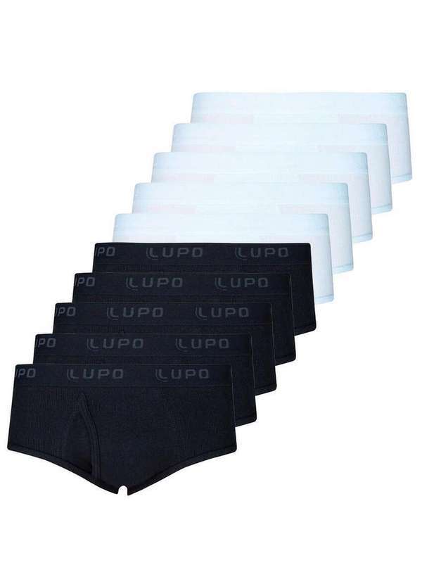Lupo - Kit com 10 Cuecas Slip Lupo com Abertura 546-002 Preto-Branco