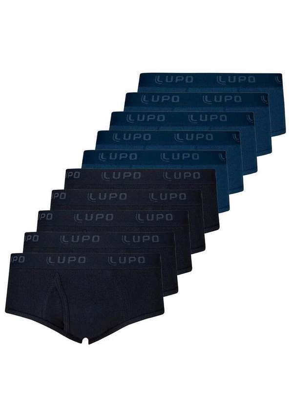 Lupo - Kit com 10 Cuecas Slip Lupo com Abertura 546-002 Preto-Marinho