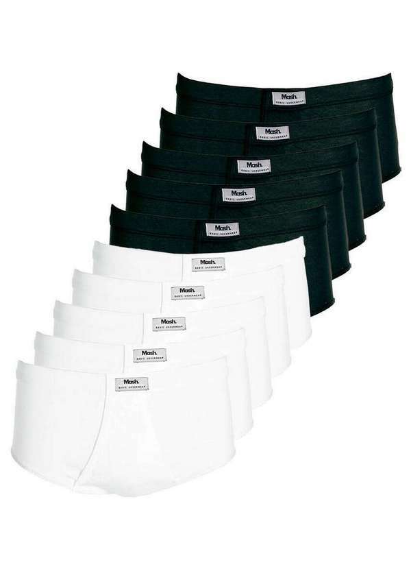 Mash - Kit com 10 Cuecas Slip Mash 072.50 com Abertura Branco-Preto