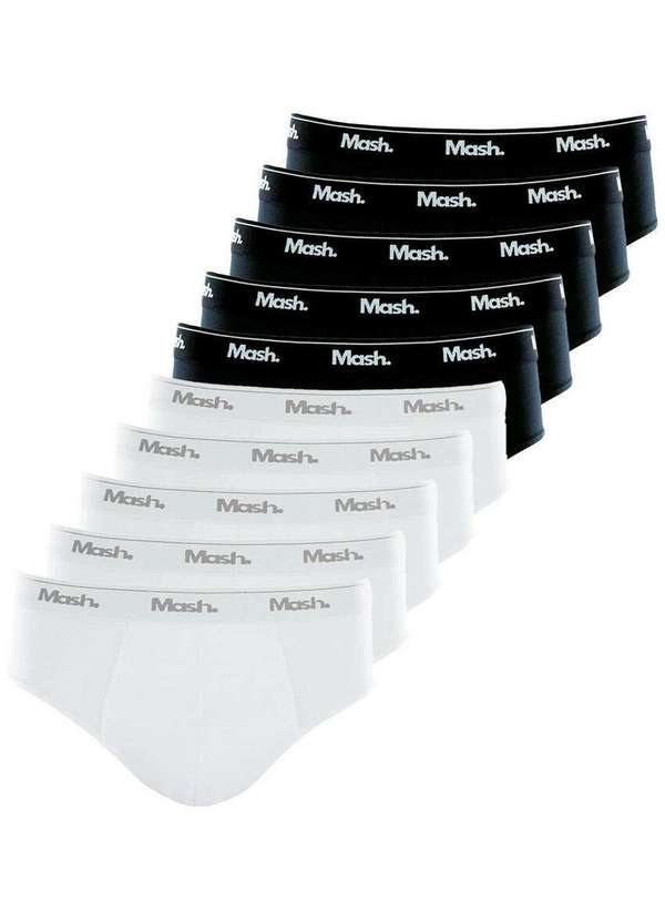Mash - Kit com 10 Cuecas Slip Mash 073.58 Branco-Preto