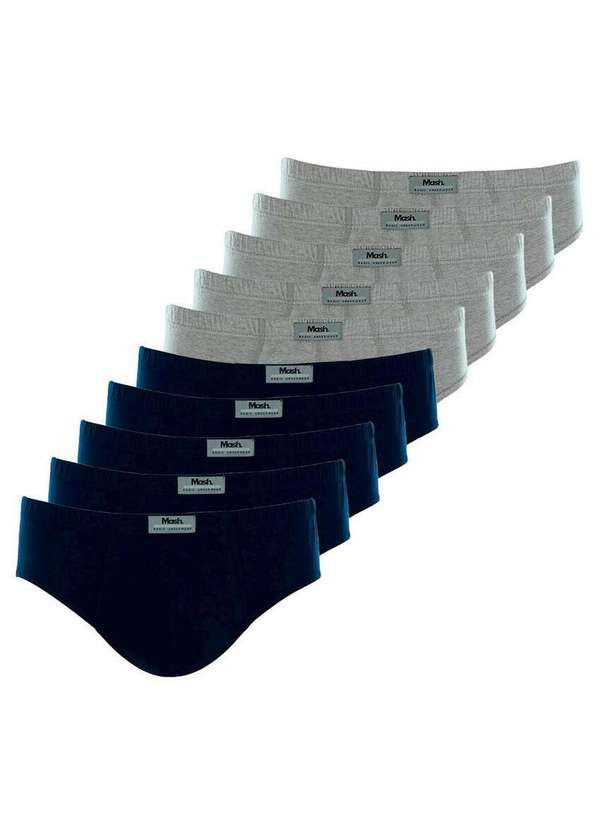 Mash - Kit com 10 Cuecas Slip Mash 074.58 Marinho-Cinza-Mescla