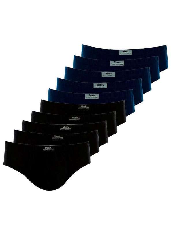 Mash - Kit com 10 Cuecas Slip Mash 074.58 Preto-Marinho