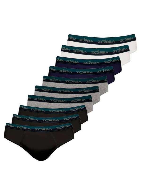 Zorba - Kit com 10 Cuecas Slip Zorba 0764 Preto-Grafite-Marinho-Branco