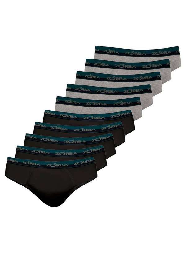 Zorba - Kit com 10 Cuecas Slip Zorba 0764 Preto-Grafite