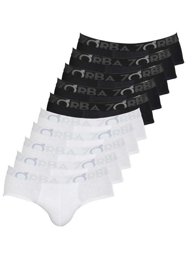 Zorba - Kit com 10 Cuecas Slip Zorba 643 Branco-Preto