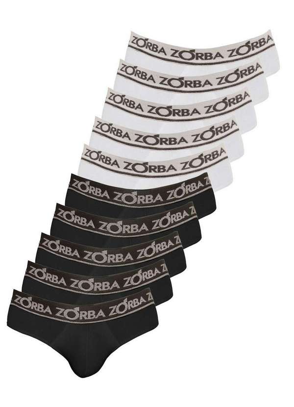 Zorba - Kit com 10 Cuecas Slip Zorba 716 Preto-Branco