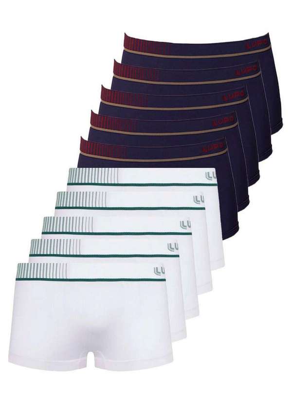 Lupo - Kit com 10 Cuecas Sunga Lupo 676-003 Branco-Marinho