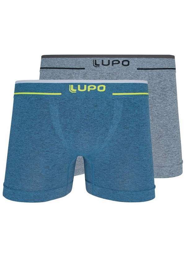 Lupo - Kit com 2 Cuecas Boxer Lupo 733-004 Azul-Cinza