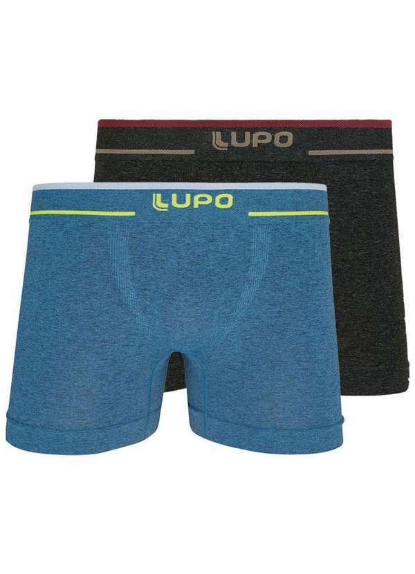 Lupo - Kit com 2 Cuecas Boxer Lupo 733-004 Azul-Preto-Mescla