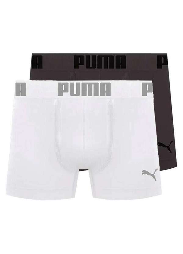 Puma - Kit com 2 Cuecas Boxer Puma 14100-001 Branco-Chumbo