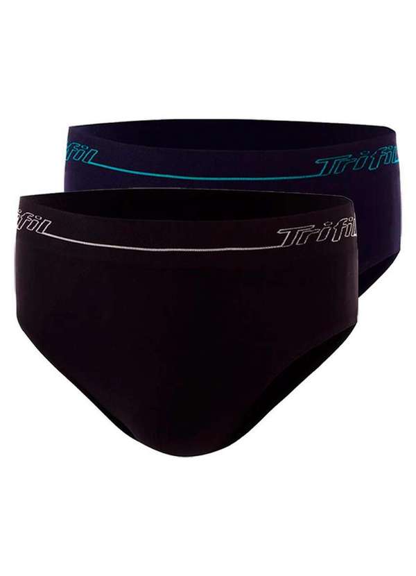 Trifil - Kit com 2 Cuecas Slip Trifil 0543 Preto-Marinho
