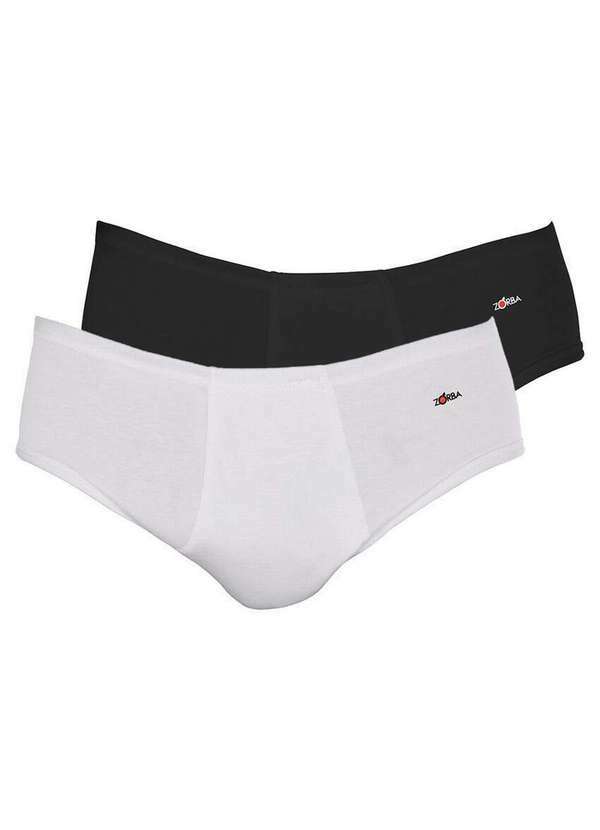 Zorba - Kit com 2 Cuecas Slip Zorba com Abertura 172 Plus Size Branco-Preto