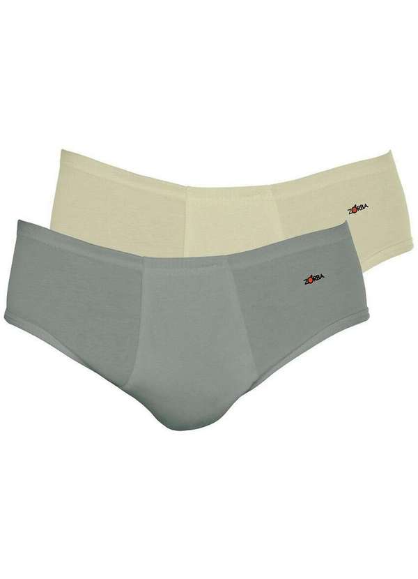 Zorba - Kit com 2 Cuecas Slip Zorba com Abertura 172 Plus Size Grafite-Bege