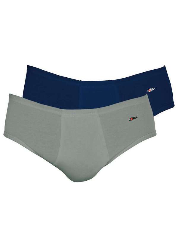 Zorba - Kit com 2 Cuecas Slip Zorba com Abertura 172 Plus Size Grafite-Marinho