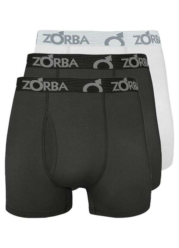 Zorba - Kit com 3 Cuecas Boxer com Abertura Zorba 848 Chumbo-Branco