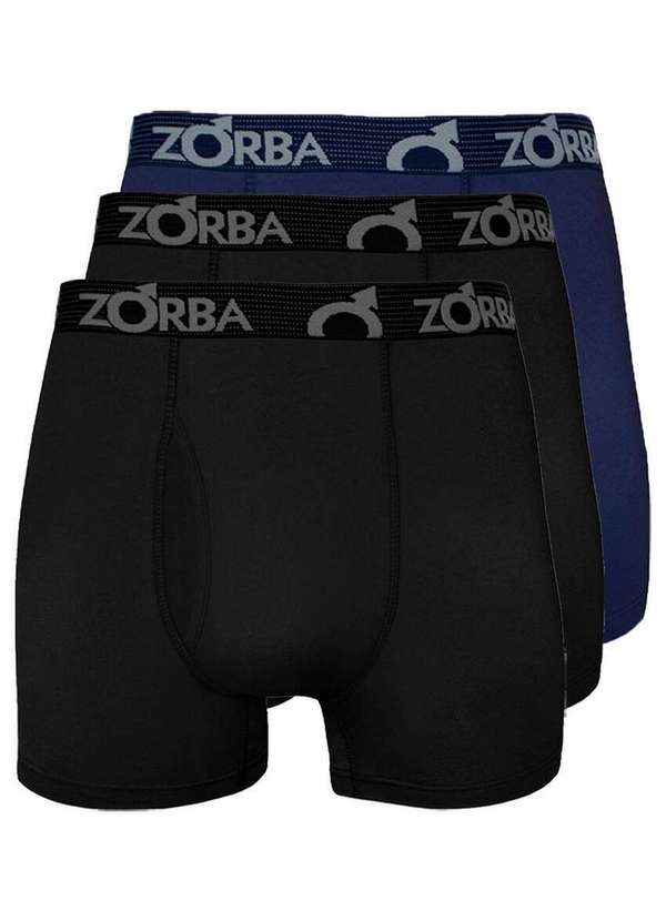 Zorba - Kit com 3 Cuecas Boxer com Abertura Zorba 848 Preto-Marinho