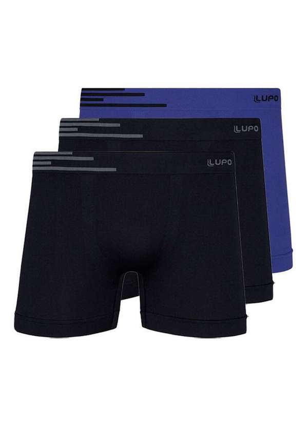 Lupo - Kit com 3 Cuecas Boxer Lupo 436-002 Preto-Azul-Nautico