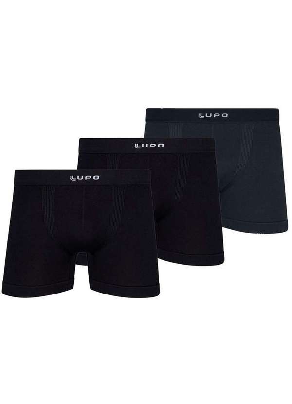 Lupo - Kit com 3 Cuecas Boxer Lupo 661-001 Preto-Grafite