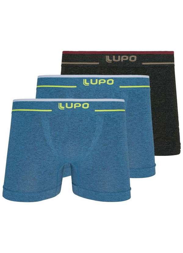 Lupo - Kit com 3 Cuecas Boxer Lupo 733-004 Azul-Preto-Mescla