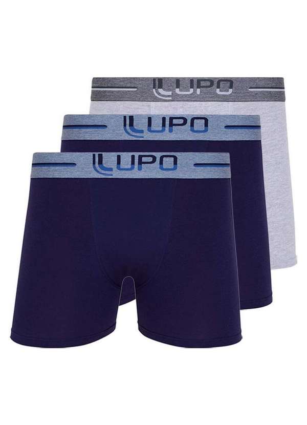Lupo - Kit com 3 Cuecas Boxer Lupo 784-016 Marinho-Cinza